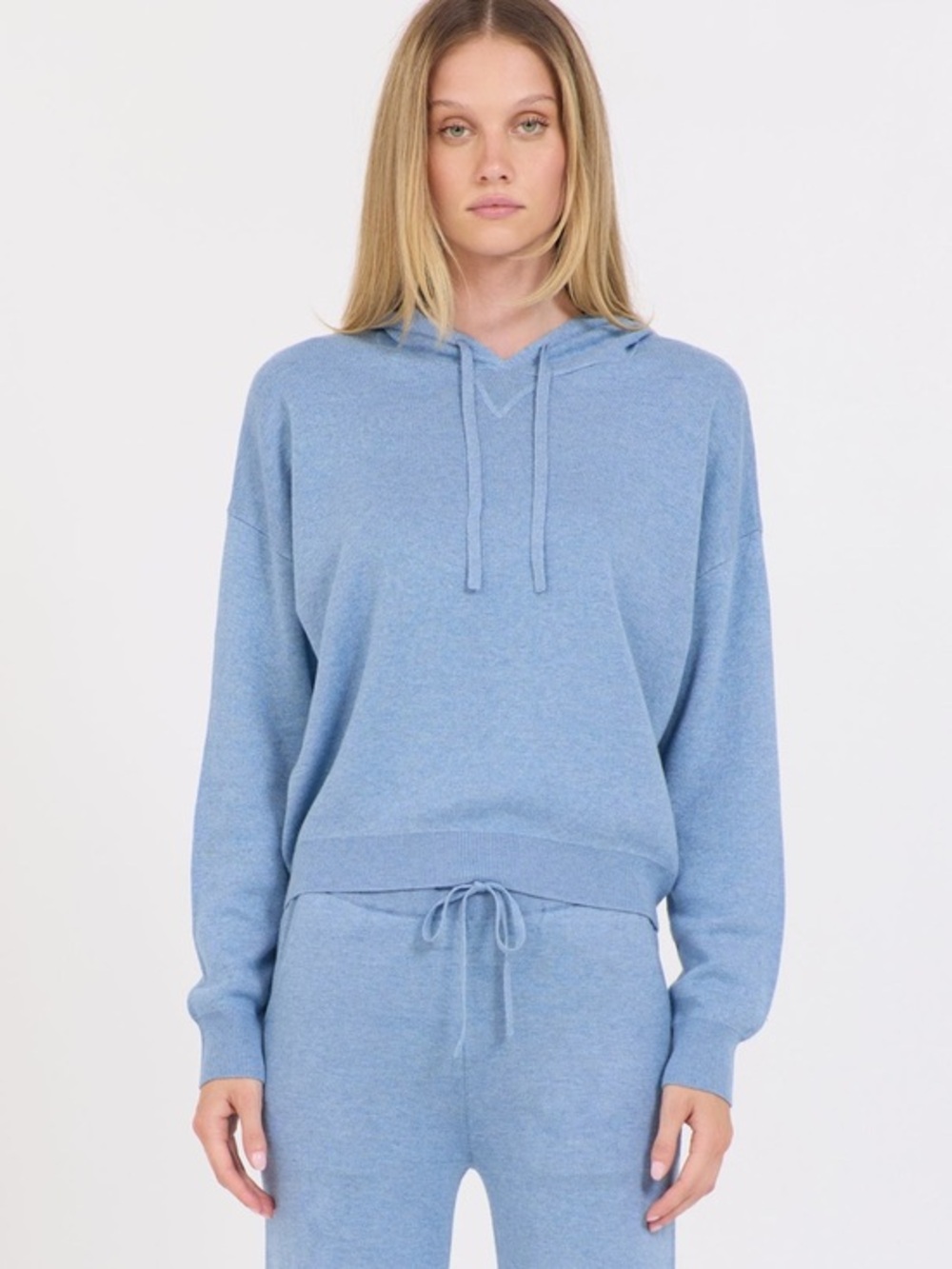 Light Blue Women's Knit Hooded Pullover - Medium